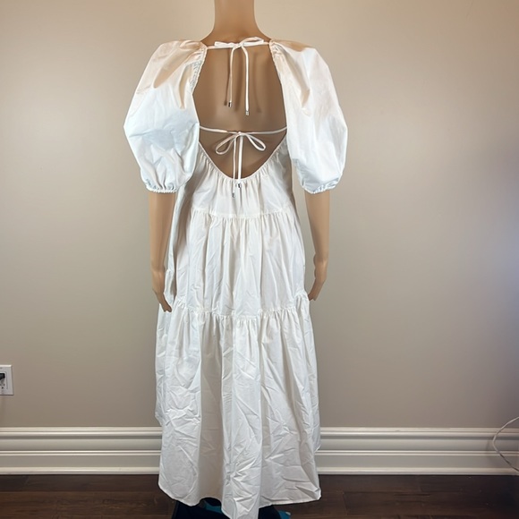 Jonathan Simkhai White Cotton Lou Puff Sleeve Midi Dress - Picture 5 of 7